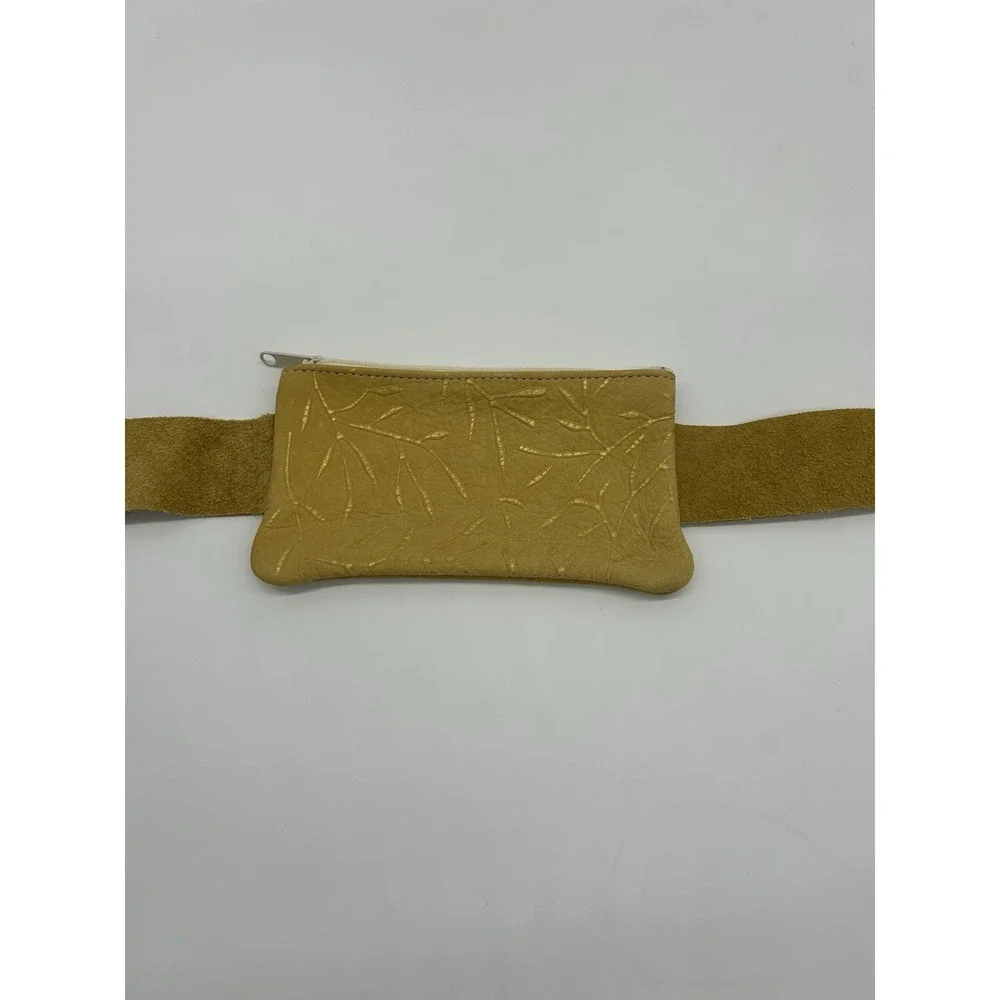 Mustard‎ yellow tooled leather bag pouch Wristlet